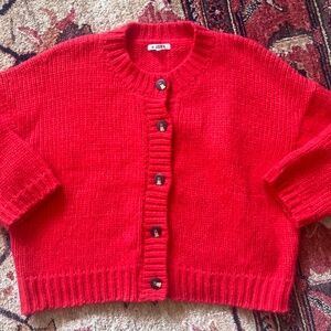 Ali Golden Merino Crew Neck Cardigan Poppy M/L